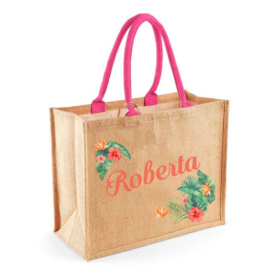 Borsa mare fiori tropicali personalizzata con nome Summer