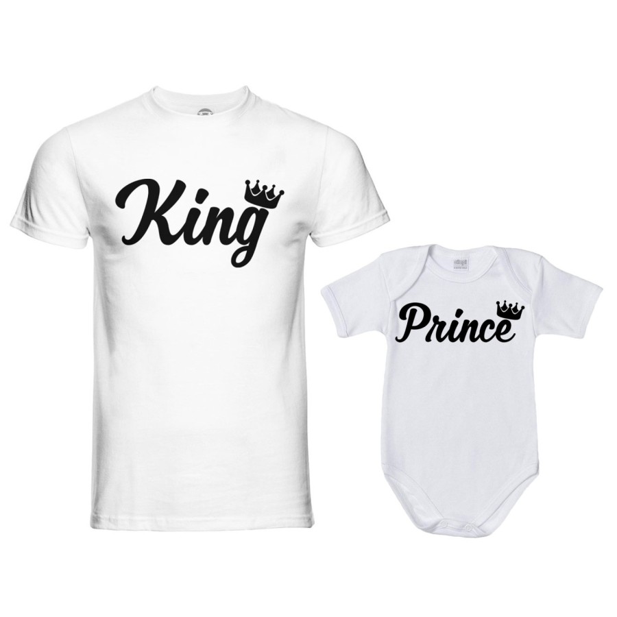 Coordinato t-shirt body padre figlio personalizzabile con nomi king con corona prince princess con corona Per il papà