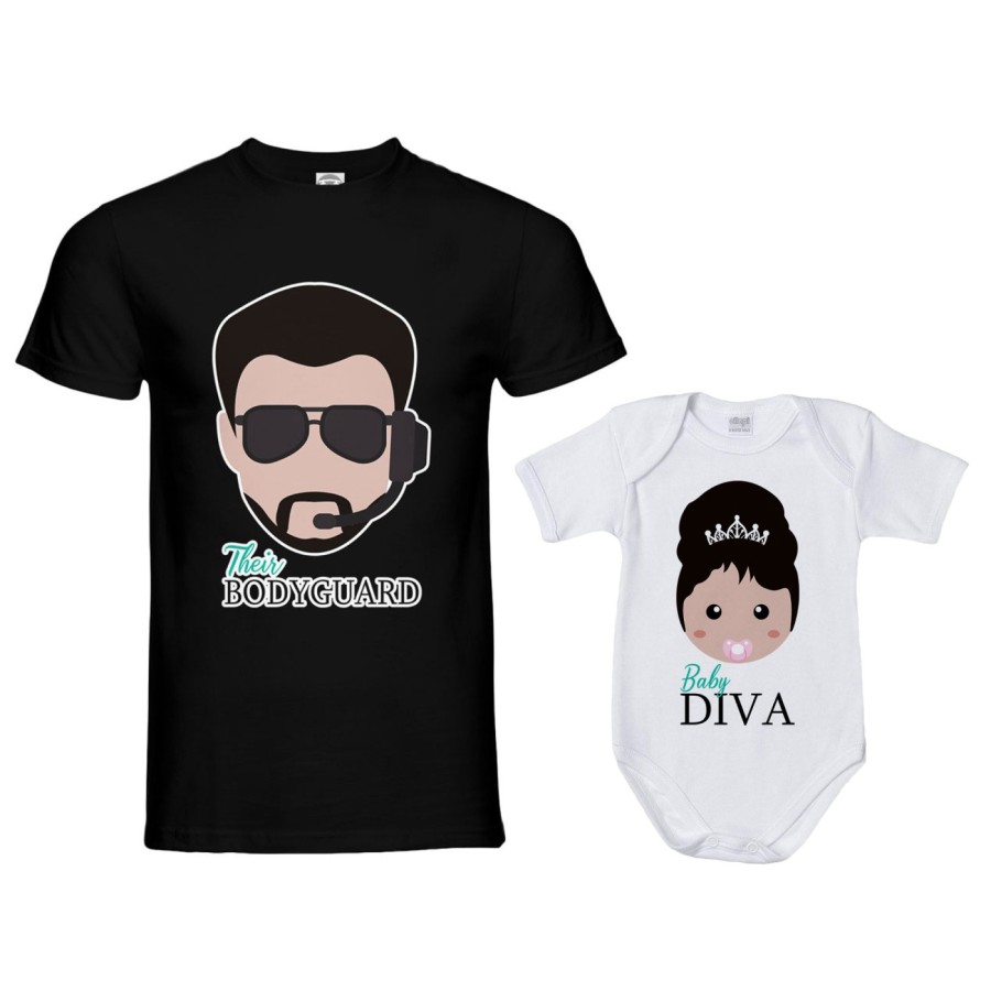 Coordinato t-shirt e body neonato padre figlia bodyguard baby diva Per il papà