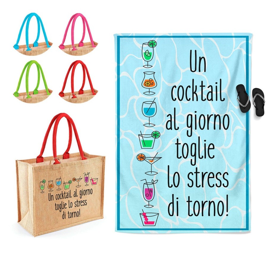 Coordinato telo borsa mare personalizzabile un cocktail giorno toglie lo stress di torno Cocktail