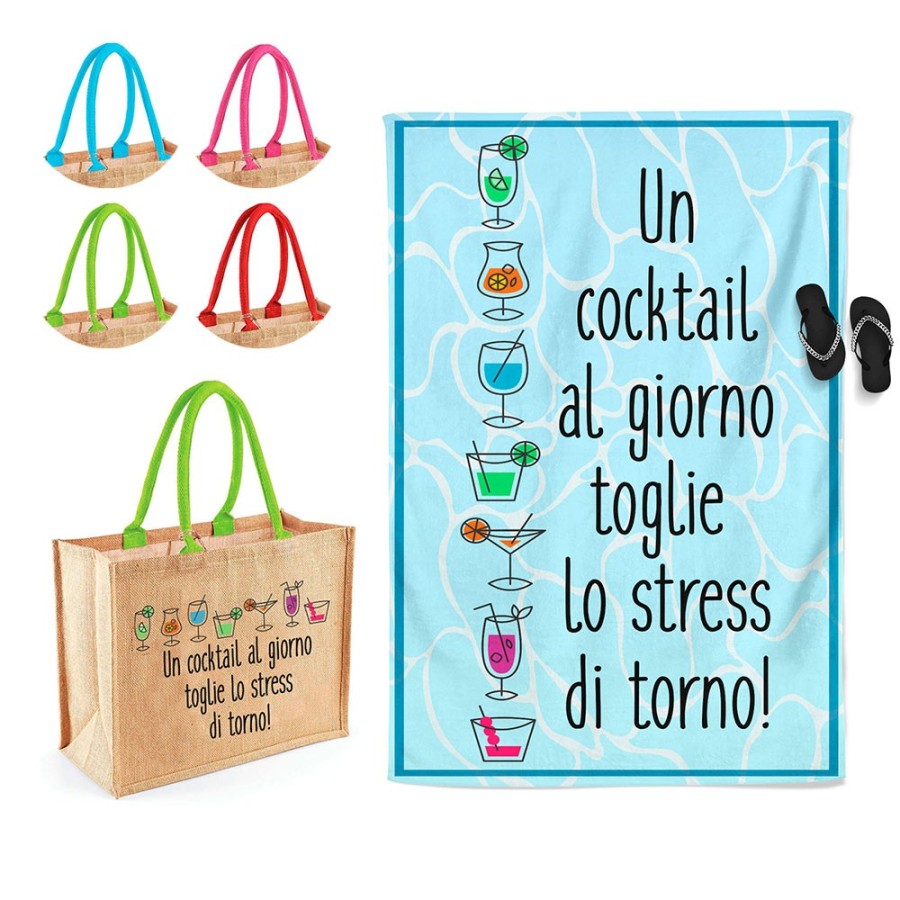 Coordinato telo borsa mare personalizzabile un cocktail giorno toglie lo stress di torno Cocktail