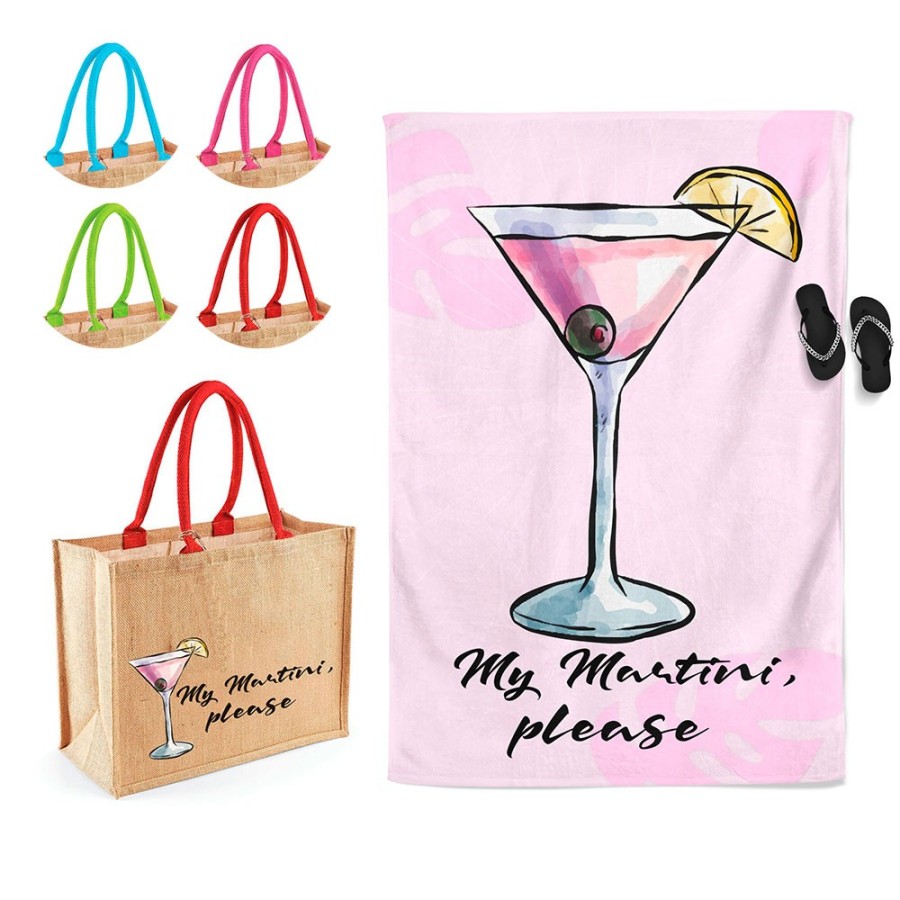 Coordinato telo e borsa mare personalizzabile con nome my martini please Cocktail