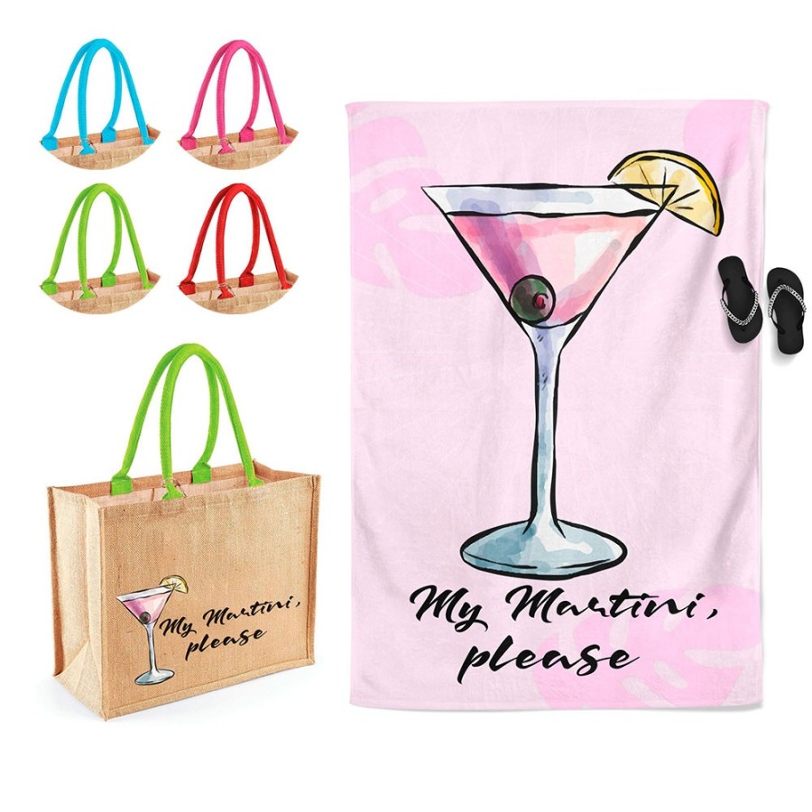 Coordinato telo e borsa mare personalizzabile con nome my martini please Cocktail