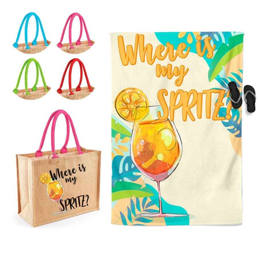 Coordinato telo e borsa mare personalizzabile con nome where is my spritz? Cocktail