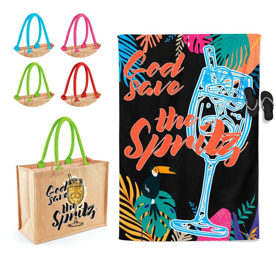 Coordinato telo e borsa mare personalizzabile con nome god save the spritz Cocktail