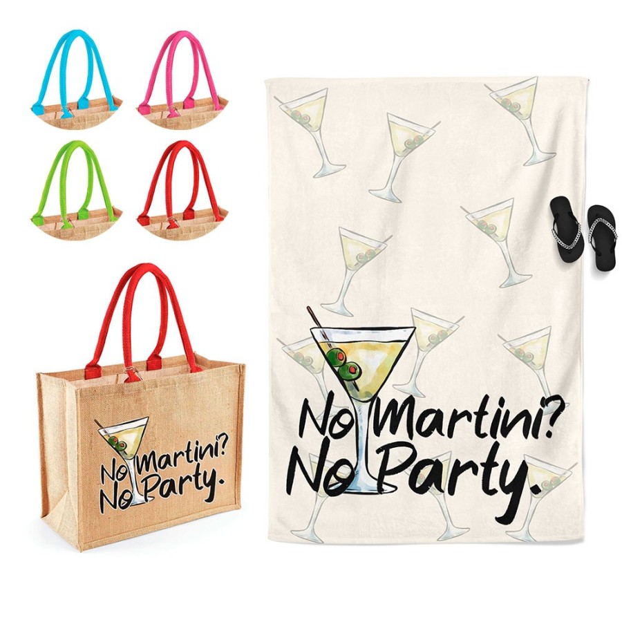 Coordinato telo e borsa mare personalizzabile con nome no martini no party Cocktail