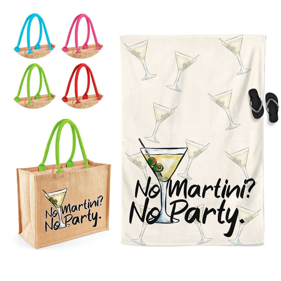 Coordinato telo e borsa mare personalizzabile con nome no martini no party Cocktail