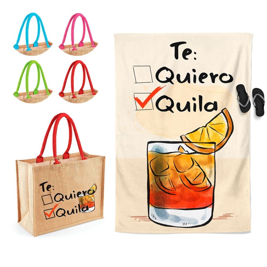 Coordinato telo e borsa mare personalizzabile con nome te quiero quila Cocktail