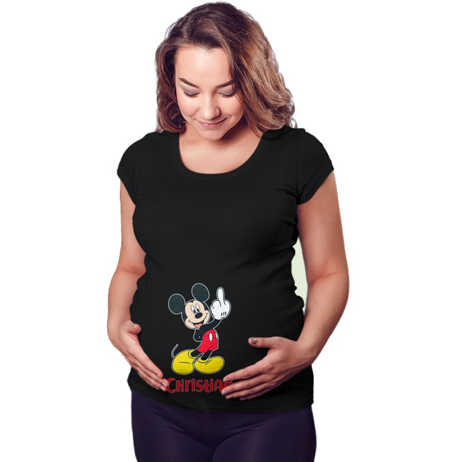 Maglia premaman personalizzata con nome topolino - minnie dito medio Cartoon