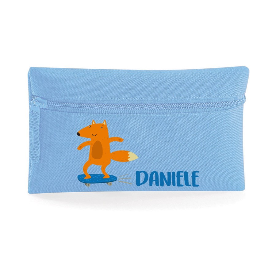 Astuccio personalizzato con nome volpe sullo skateboard Animali