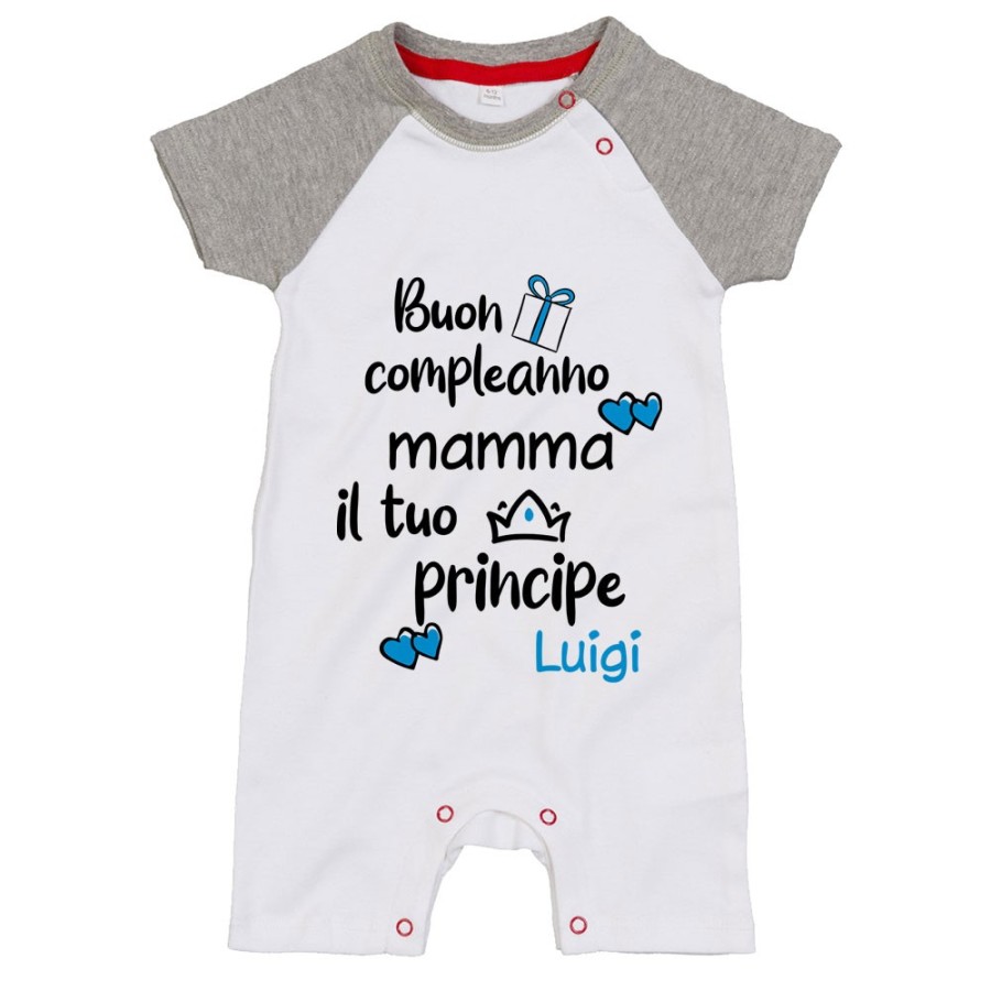 Pagliaccetto neonato personalizzato con nome buon compleanno mamma il tuo principe Per la mamma