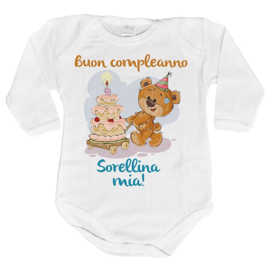 Body neonato buon compleanno sorellina mia Compleanno