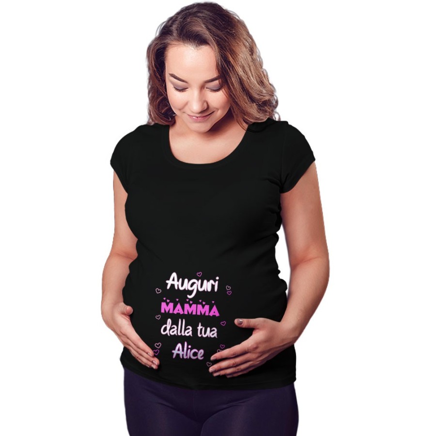 Maglia premaman personalizzata con nome auguri mamma dalla tua Per la mamma