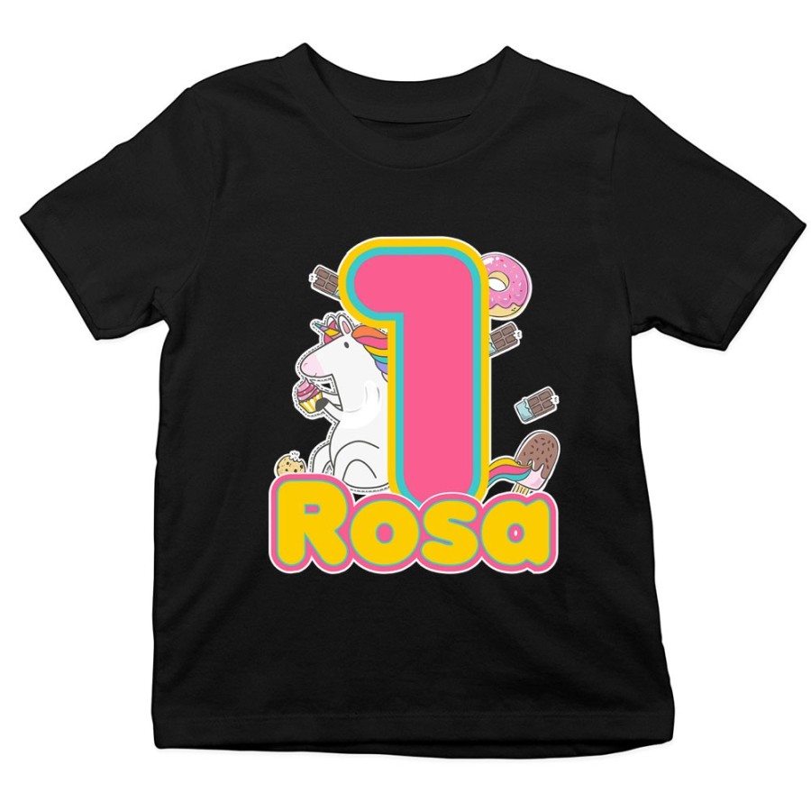 T-shirt bambino personalizzata con nome festa a tema unicorno con dolciumi Compleanno