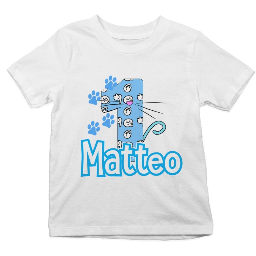 T-shirt bambino personalizzata con nome festa a tema gattini Compleanno