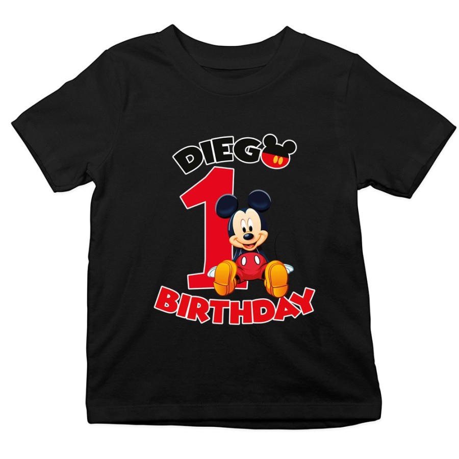 T-shirt bambino personalizzata con nome festa a tema topolino seduto Compleanno