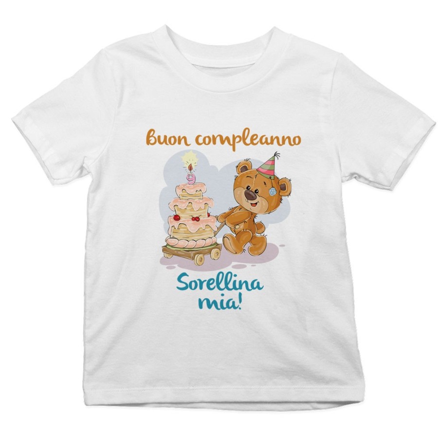 T-shirt bambino buon compleanno sorellina mia Compleanno