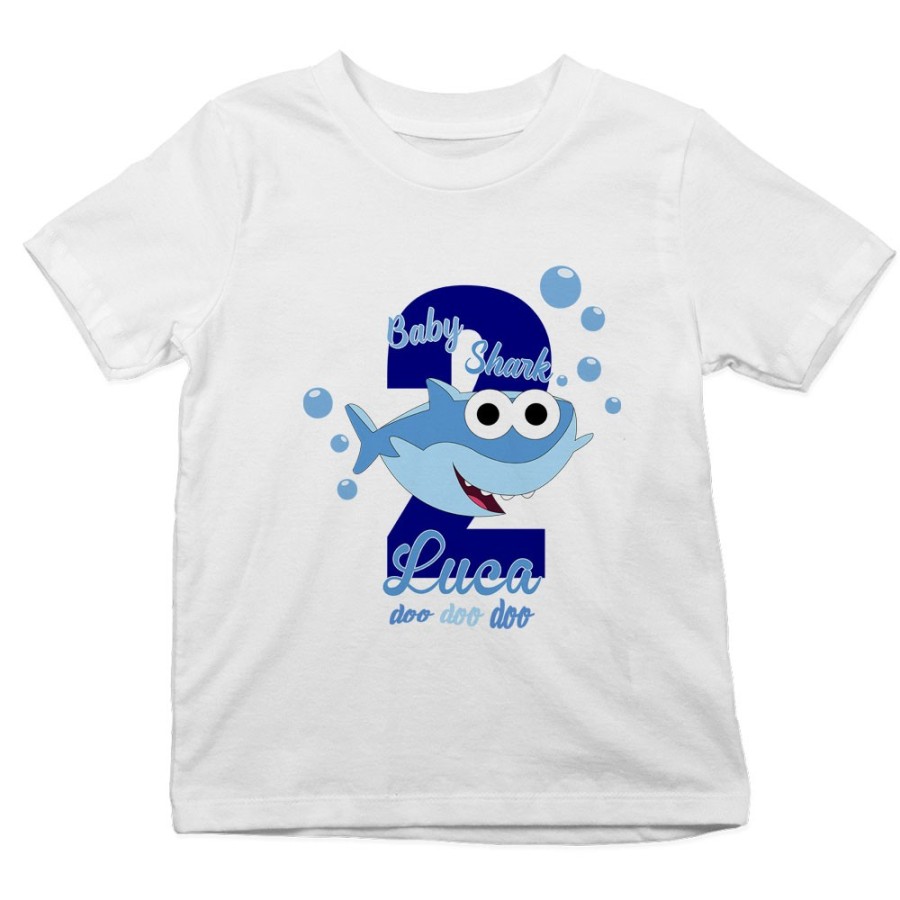 T-shirt bambino personalizzata con nome festa a tema baby shark Compleanno