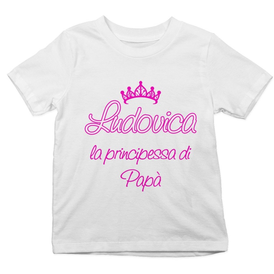 T-shirt bambino personalizzata con nome il principe la principessa di papà e corona Per il papà