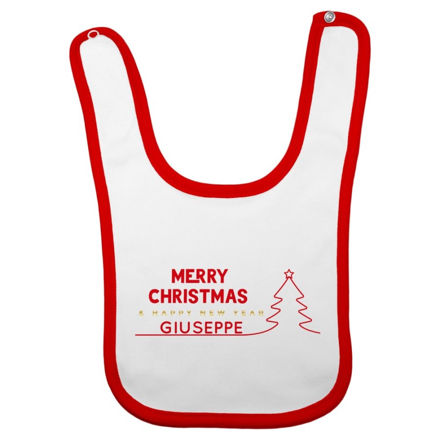 Bavaglino neonato personalizzato con nome merry christmas and happy new year Natale