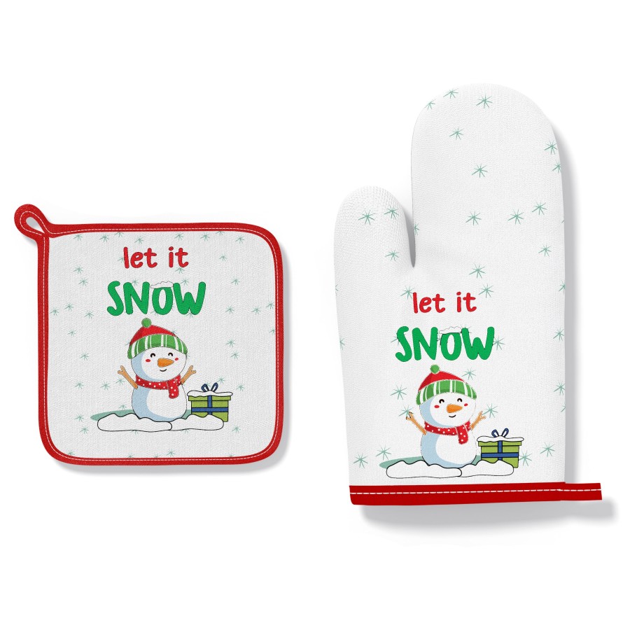 Guantone e presina natalizia pupazzo di neve let it snow Natale