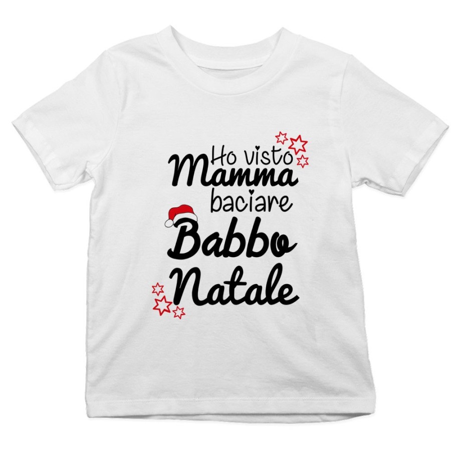 T-shirt bambino ho visto mamma baciare babbo natale Natale