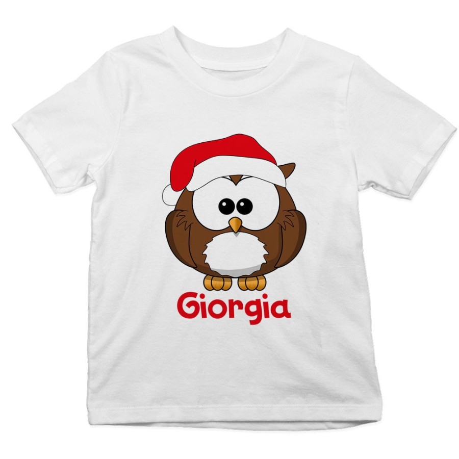 T-shirt bambino personalizzata con nome gufetto Natale