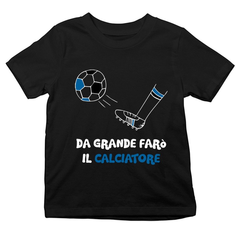 T-shirt bambino da grande farò il calciatore nero azzurro Da grande farò