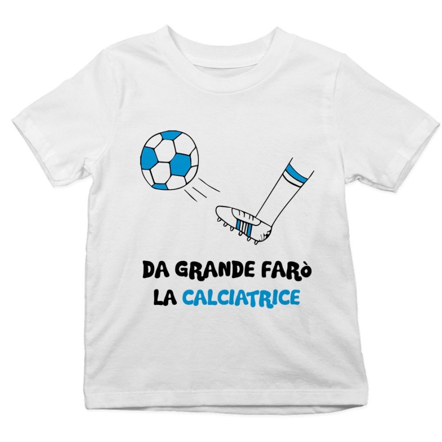 T-shirt bambino da grande farò il calciatore bianco azzurro Da grande farò