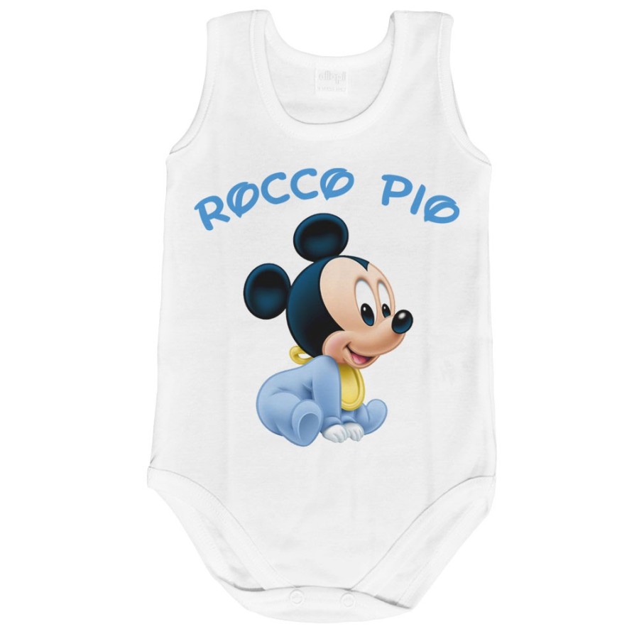 Body neonato personalizzato con nome baby topolino seduto Cartoon