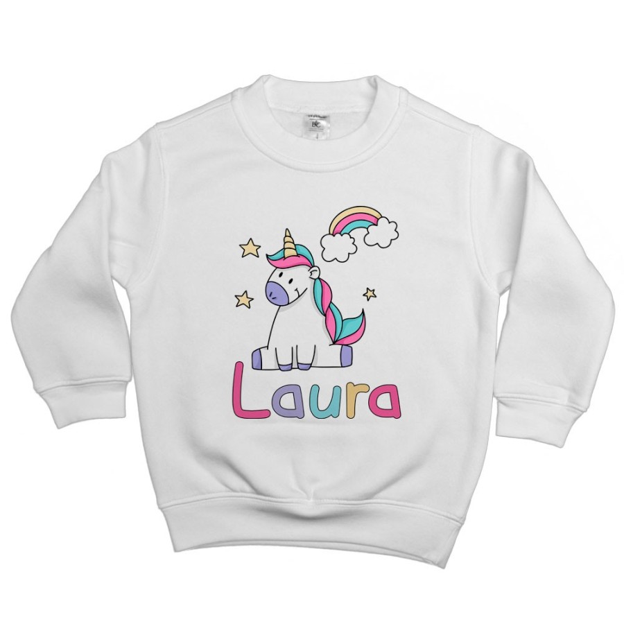 Felpa bambino personalizzata con nome unicorno con arcobaleno e stelle Unicorni