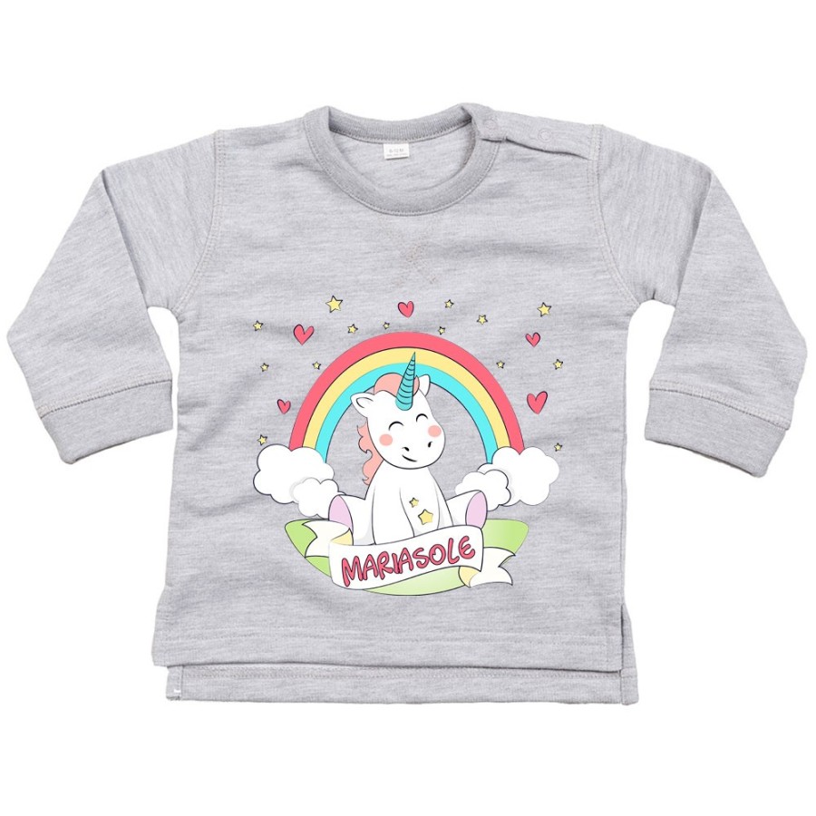 Felpa neonato personalizzata con nome piccolo unicorno Unicorni