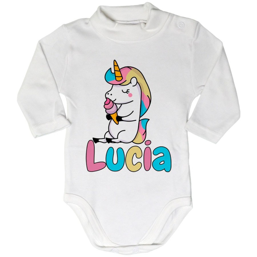 Body lupetto neonato personalizzato con nome unicorno con gelato Unicorni