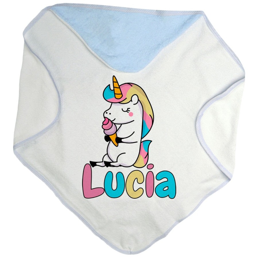 Accappatoio neonato personalizzato con nome unicorno con gelato Unicorni