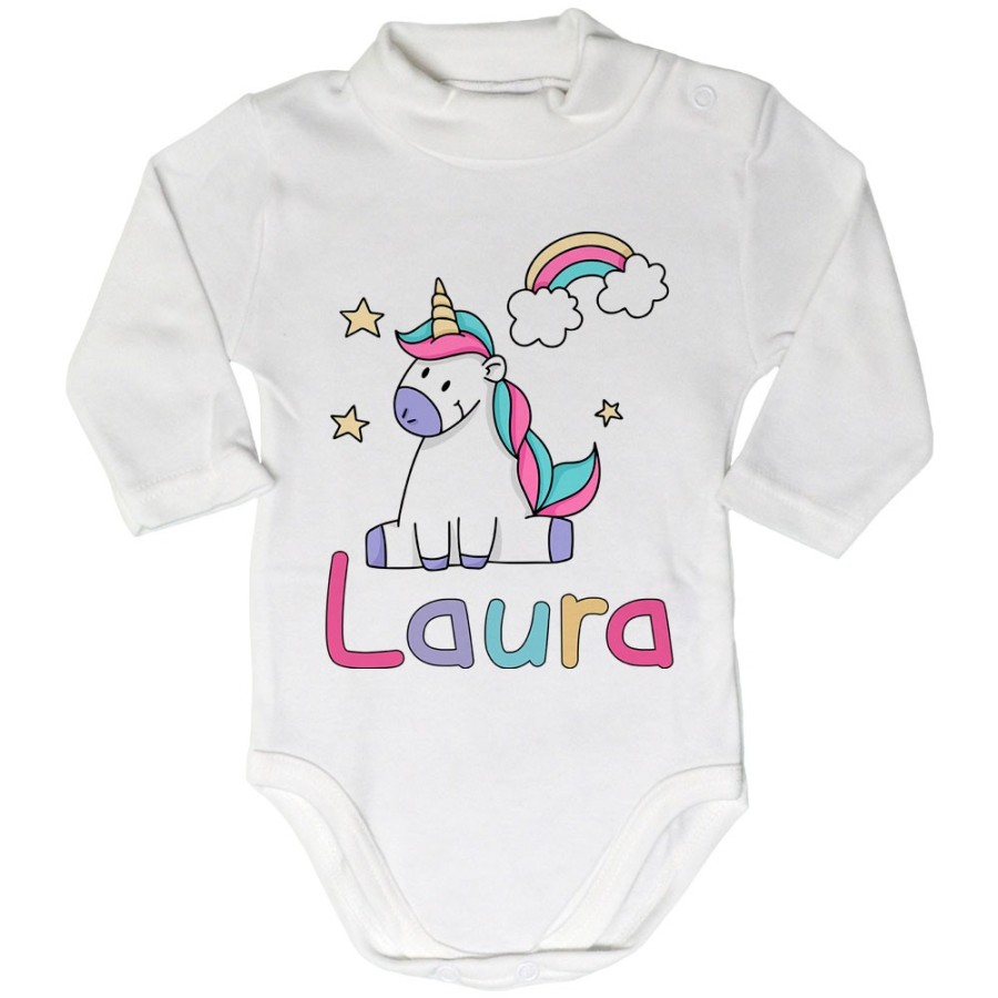 Body lupetto neonato personalizzato con nome unicorno con arcobaleno e stelle Unicorni