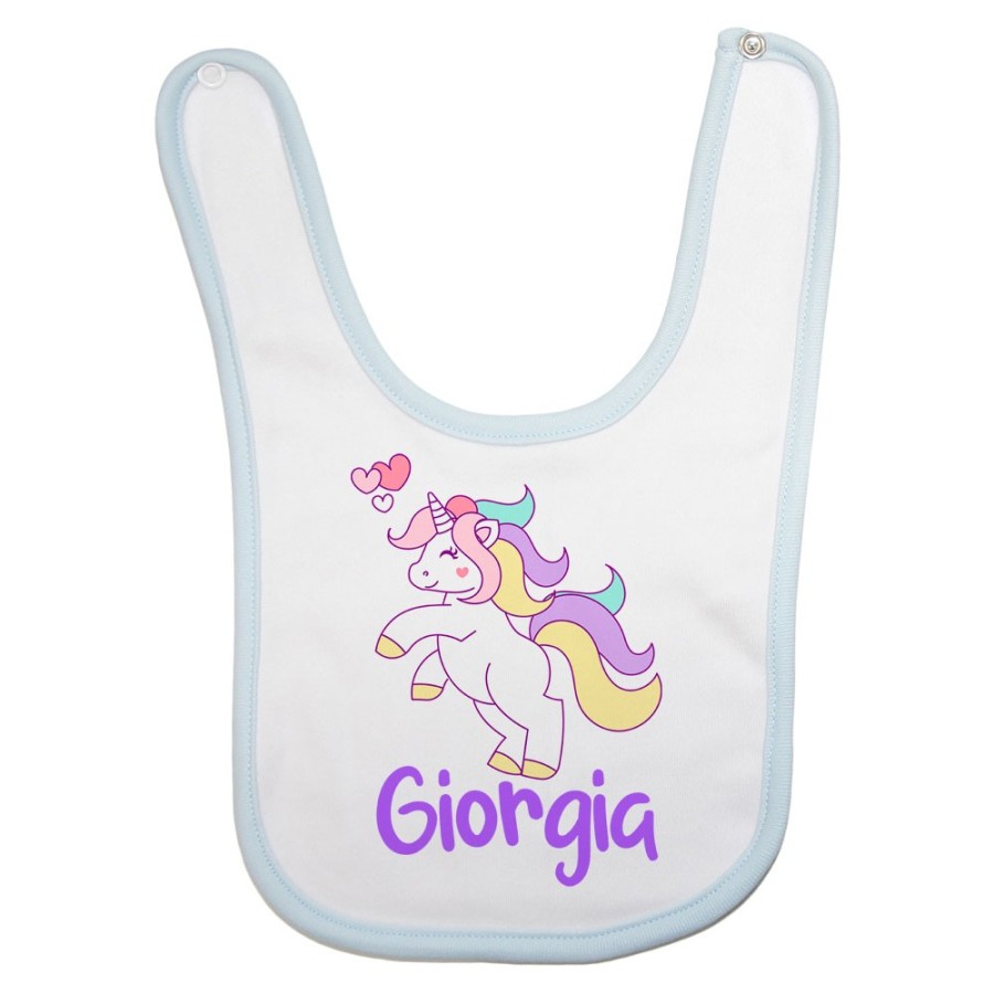 Bavaglino neonato personalizzato con nome unicorno con cuoricini Unicorni