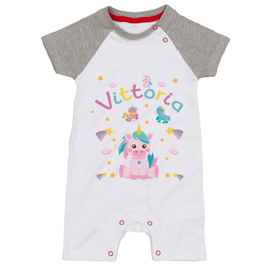 Pagliaccetto neonato personalizzato con nome baby unicorno con arcobaleno Unicorni