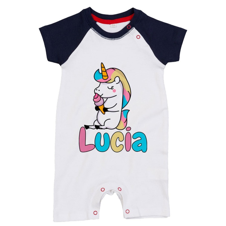 Pagliaccetto neonato personalizzato con nome unicorno con gelato Unicorni