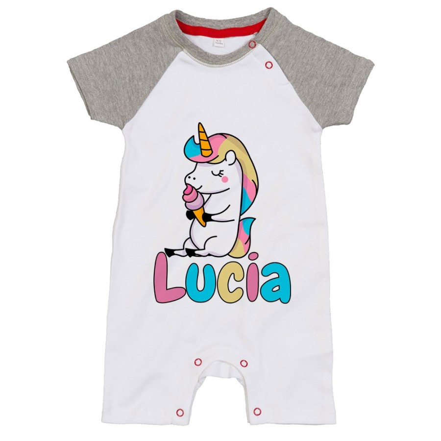 Pagliaccetto neonato personalizzato con nome unicorno con gelato Unicorni