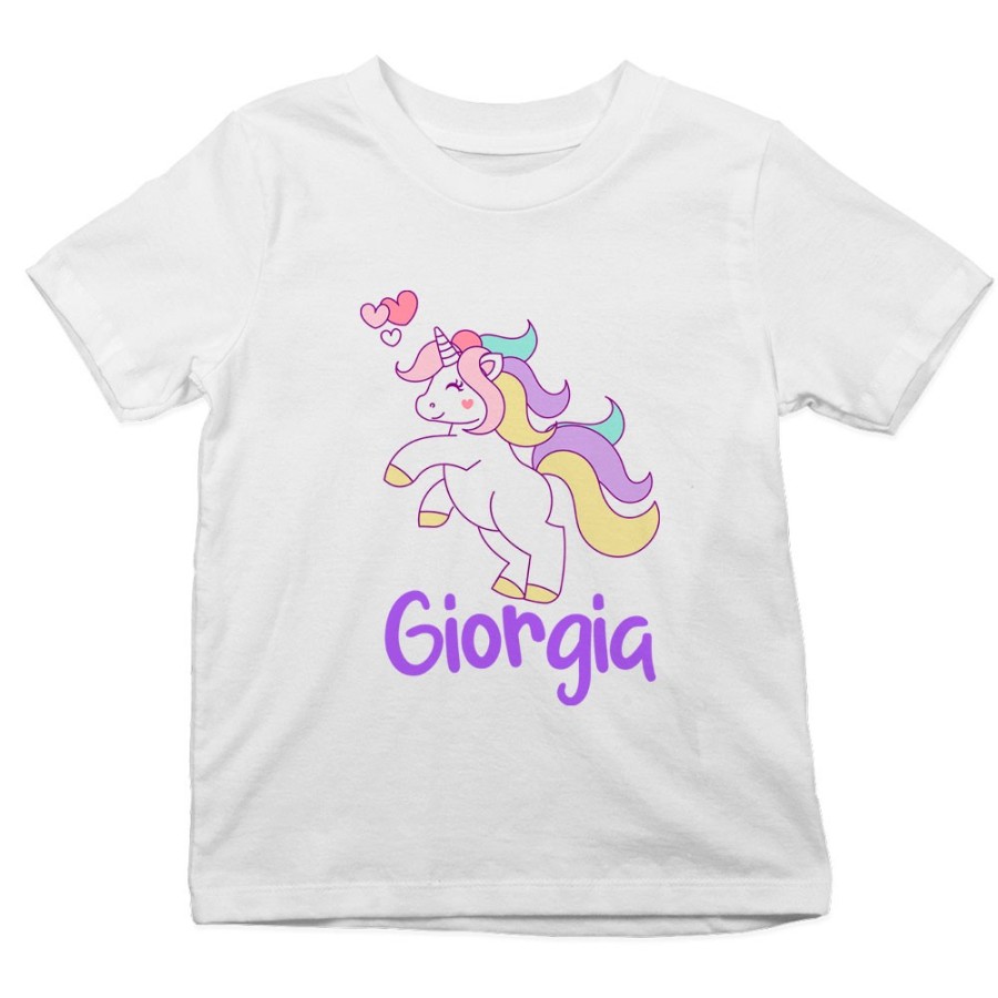 T-shirt bambino personalizzata con nome unicorno con cuoricini Unicorni