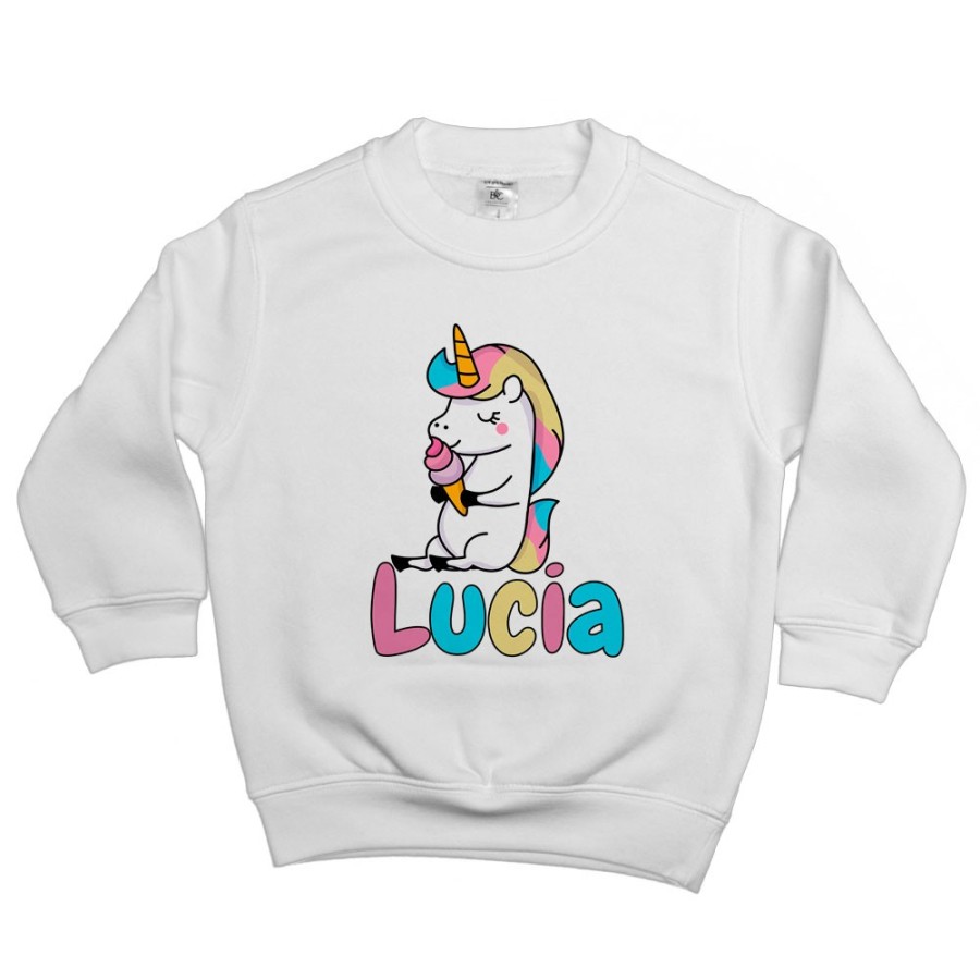 Felpa bambino personalizzata con nome unicorno con gelato Unicorni