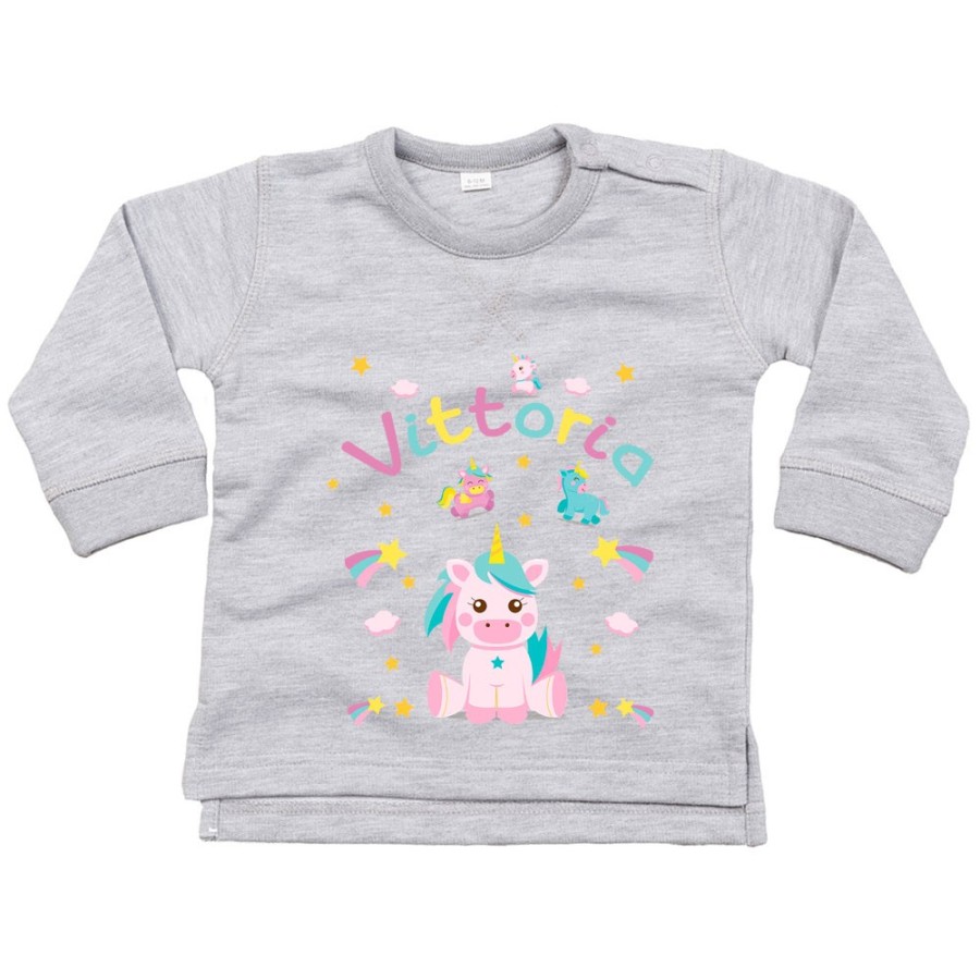 Felpa neonato personalizzata con nome baby unicorno con arcobaleno Unicorni