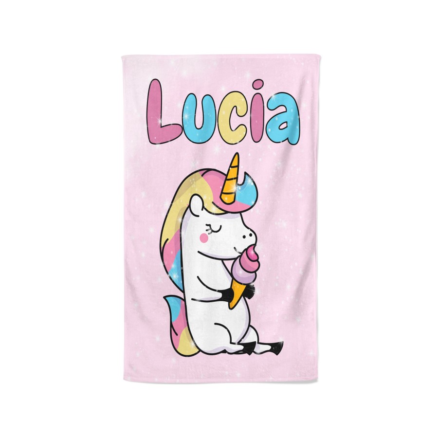 Asciugamani personalizzato con nome unicorno con gelato Unicorni