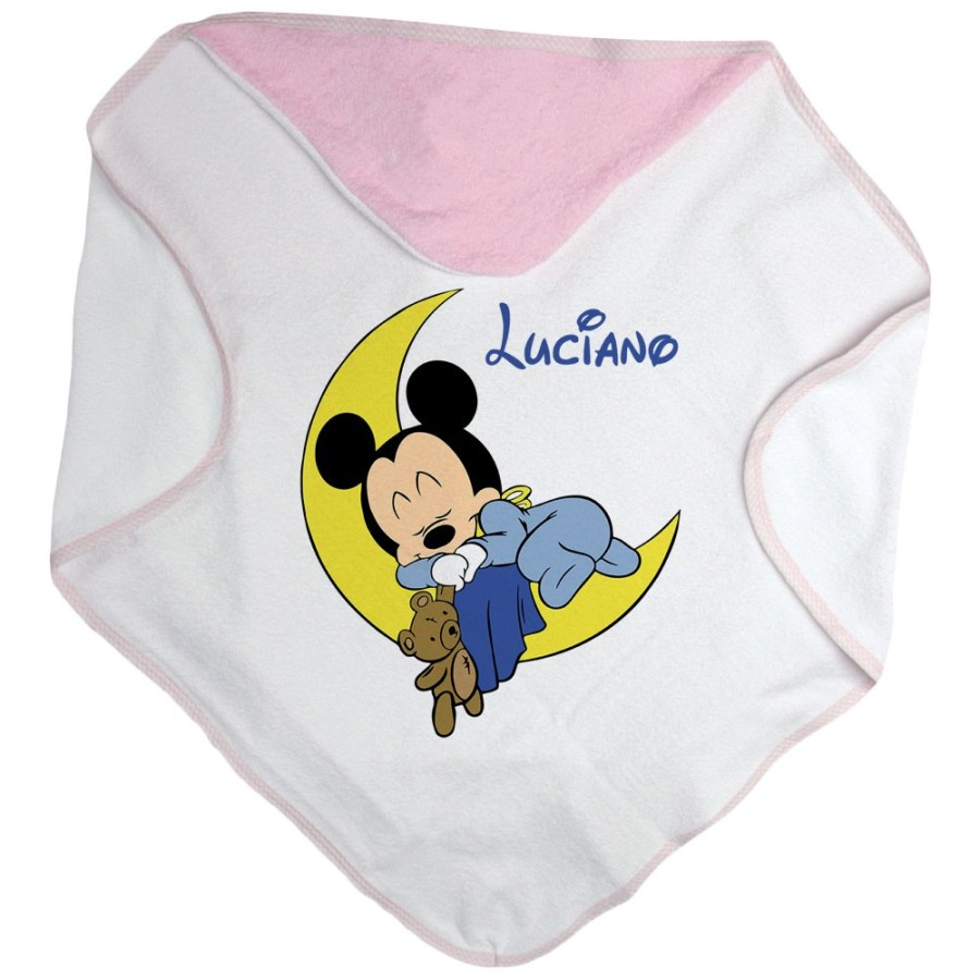 Accappatoio neonato personalizzato con nome topolino sleeping Cartoon