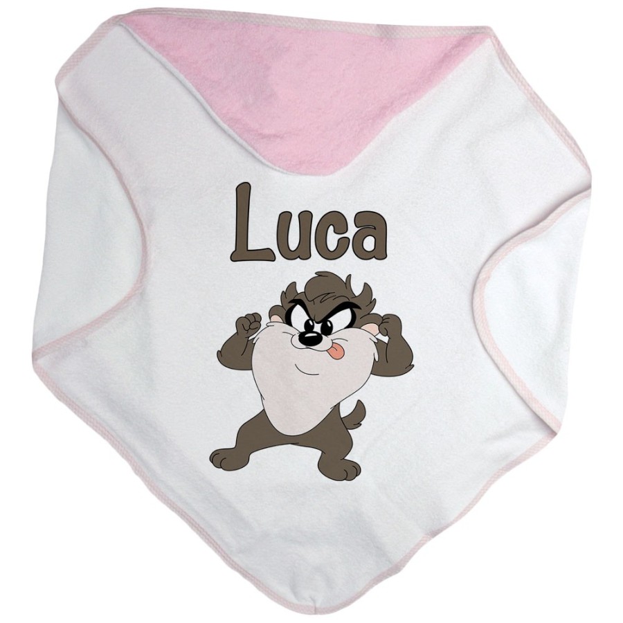 Accappatoio neonato personalizzato con nome baby tazmania linguaccia Cartoon