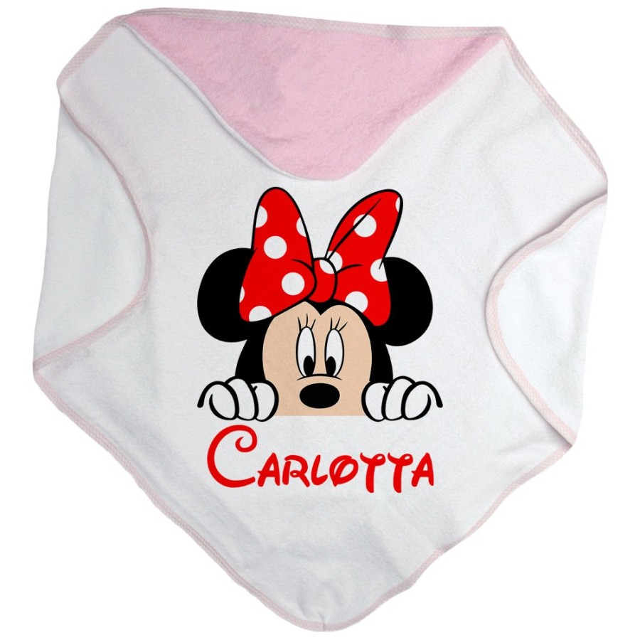 Accappatoio neonata personalizzato con nome minnie che esce dalla tasca Cartoon