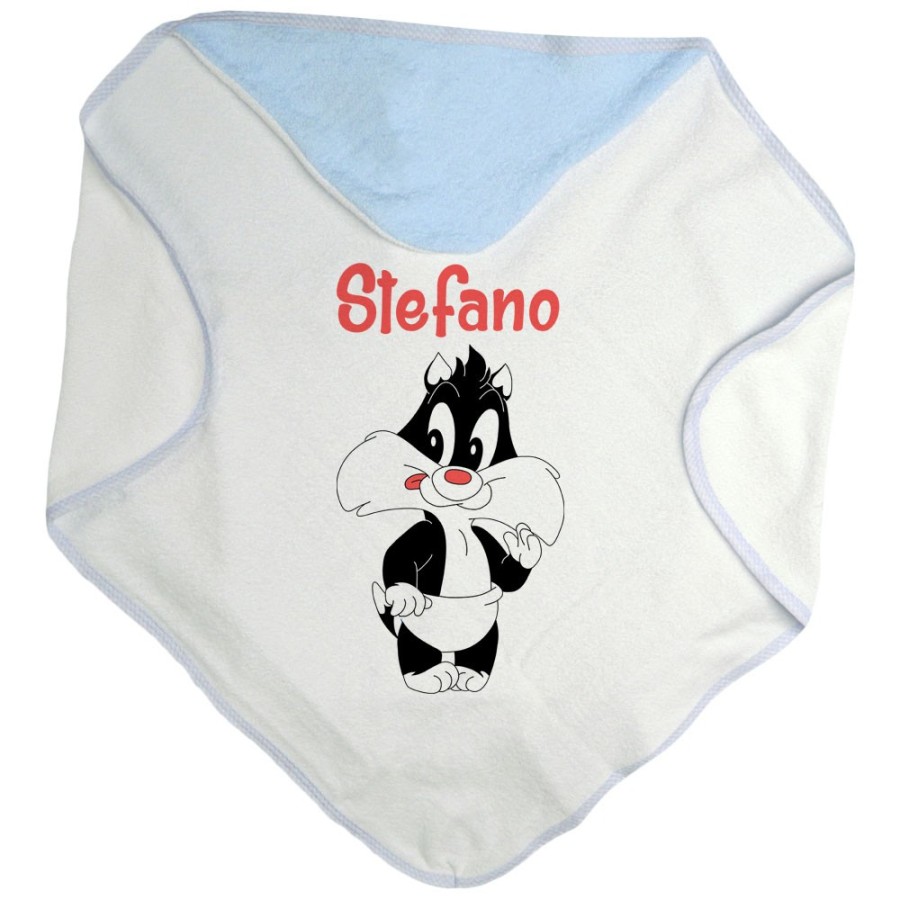 Accappatoio neonato personalizzato con nome baby gatto silvestro Cartoon