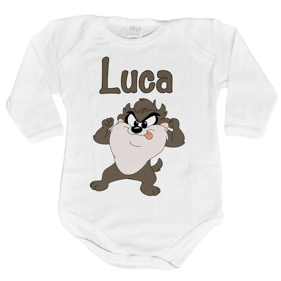 Body neonato personalizzato con nome baby tazmania linguaccia Cartoon