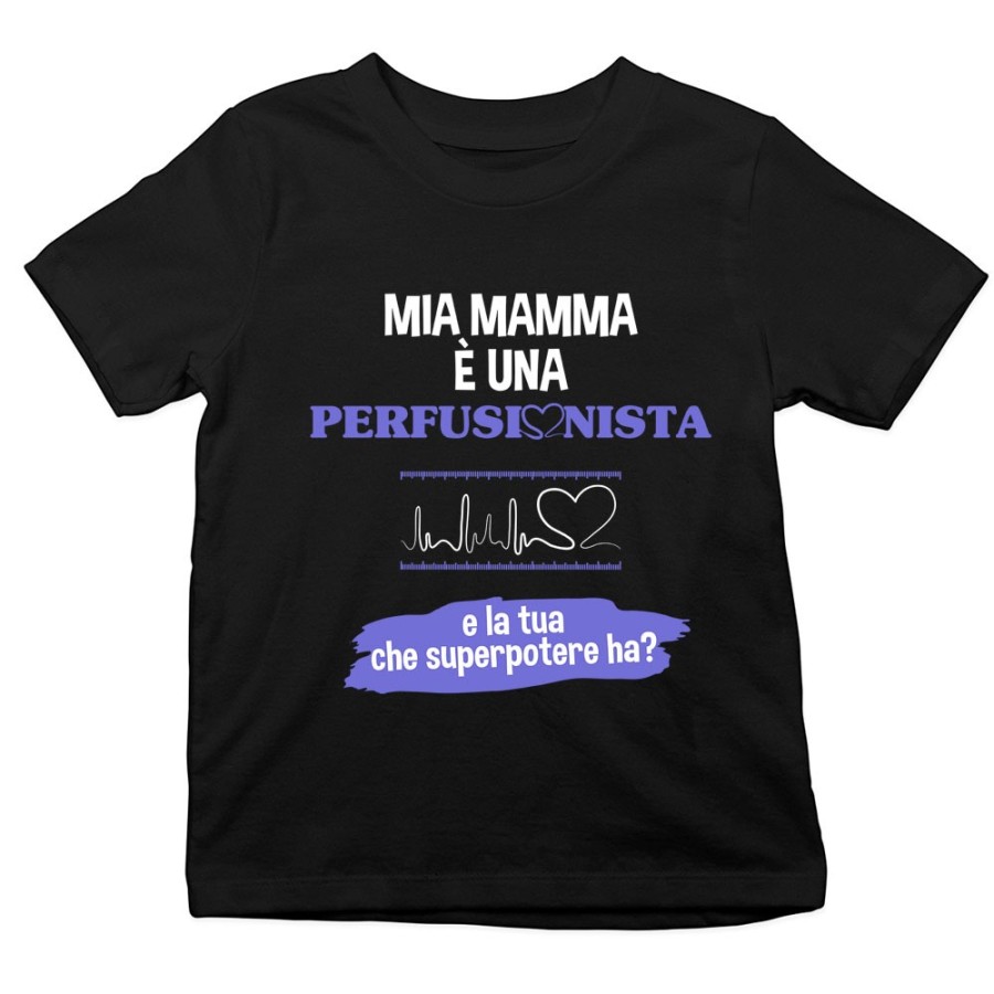 T-shirt bambino il mio papà la mia mamma è un perfusionista una perfusionista e il tuo la tua che superpotere ha