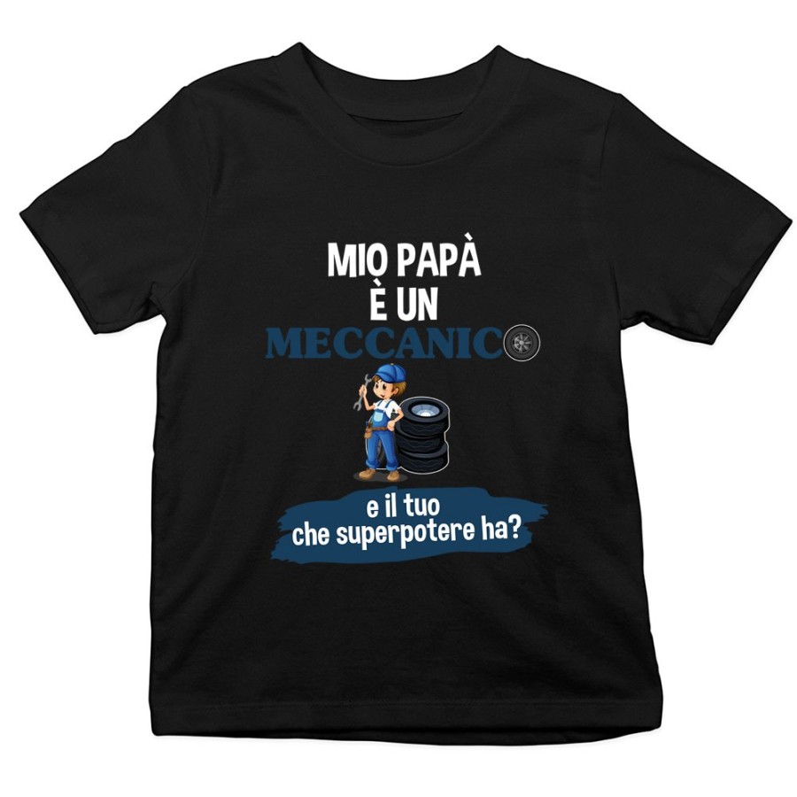 T-shirt bambino il mio papà la mia mamma è un meccanico e il tuo la tua che superpotere ha